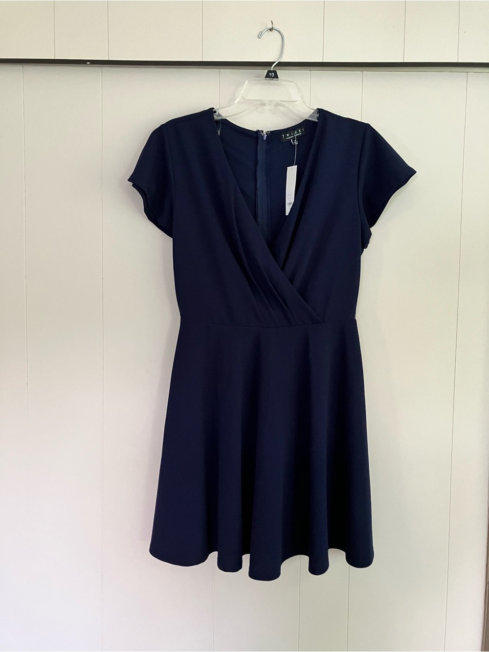 Trixxi Navy Short-Sleeve Wrap Skater Dress
